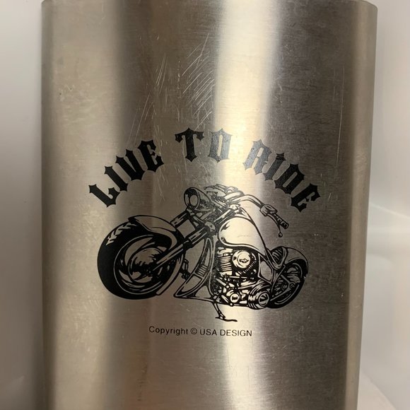 "LIVE TO RIDE" Motorcycle Rider Flask. 8 oz. Stainless Steel. (619) - Picture 2 of 6
